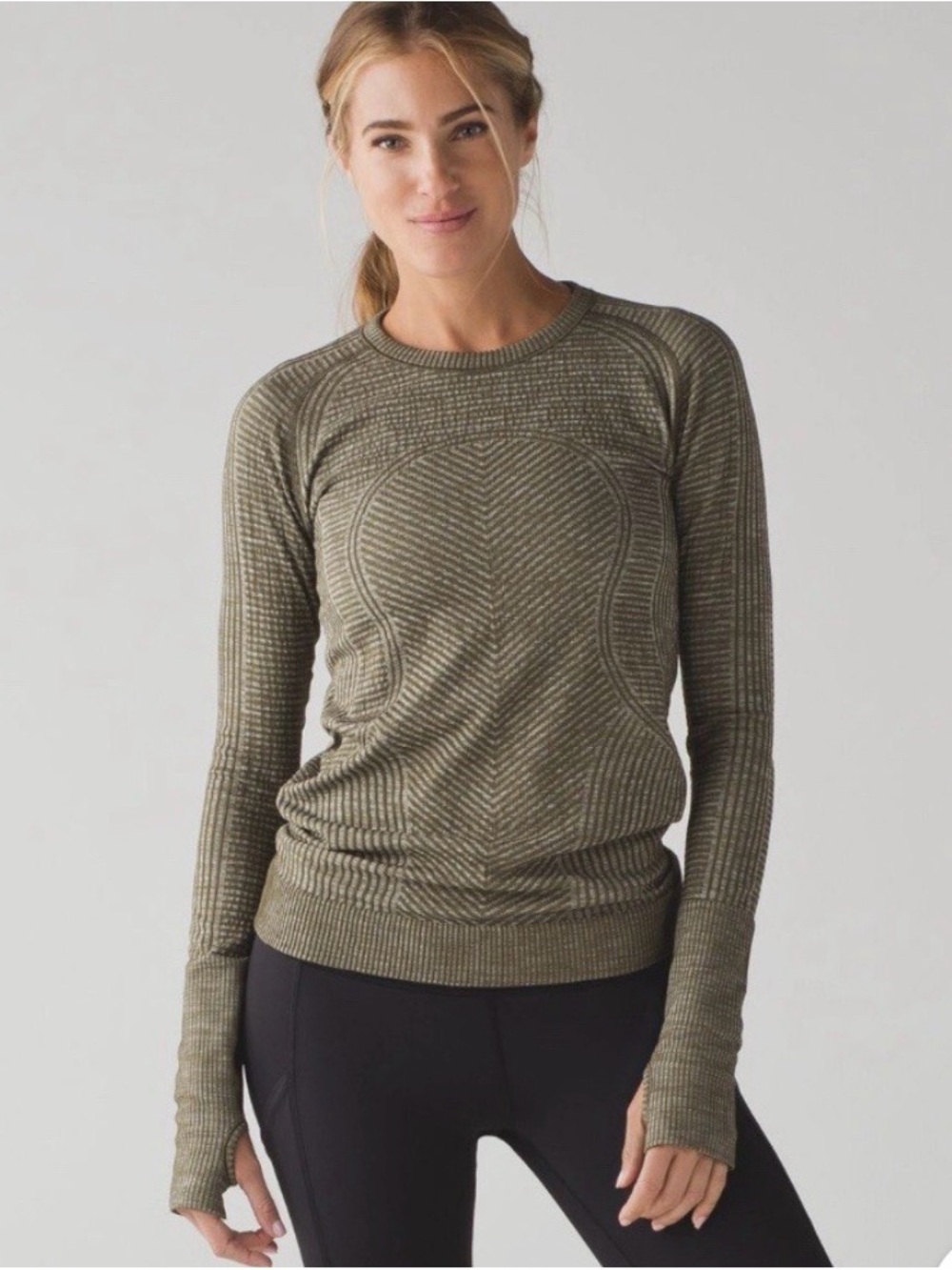 Lululemon Rest Less Pullover Heathered Military Green Ribbed Size 4